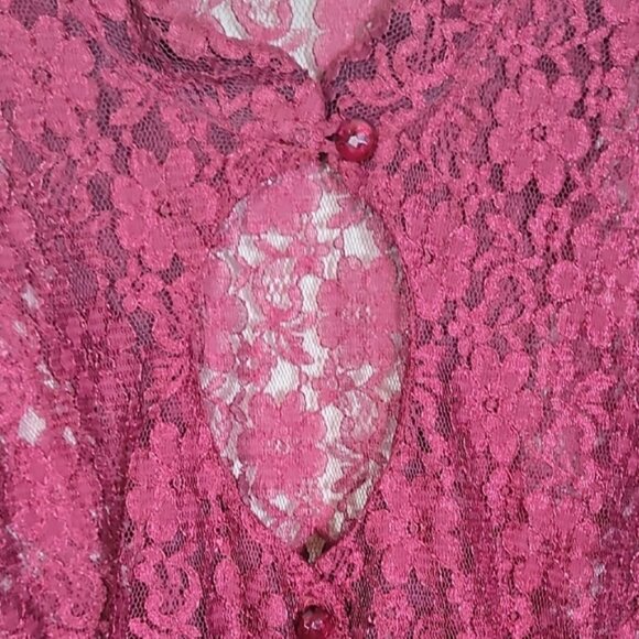 Vintage Women Sheer Lace Maxi Gown 22 Red Renaissance Corset Button Up Witch - Picture 6 of 15